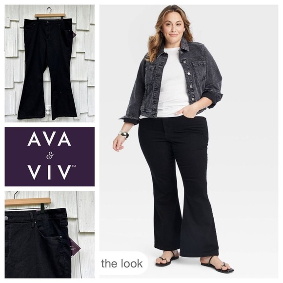Ava & Viv Black High Rise Flare Jeans Size 20 NWT‎ - Picture 1 of 9
